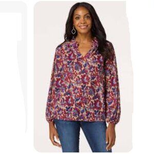 Cato Fashions Floral Print Women's Top  Smocked Neck